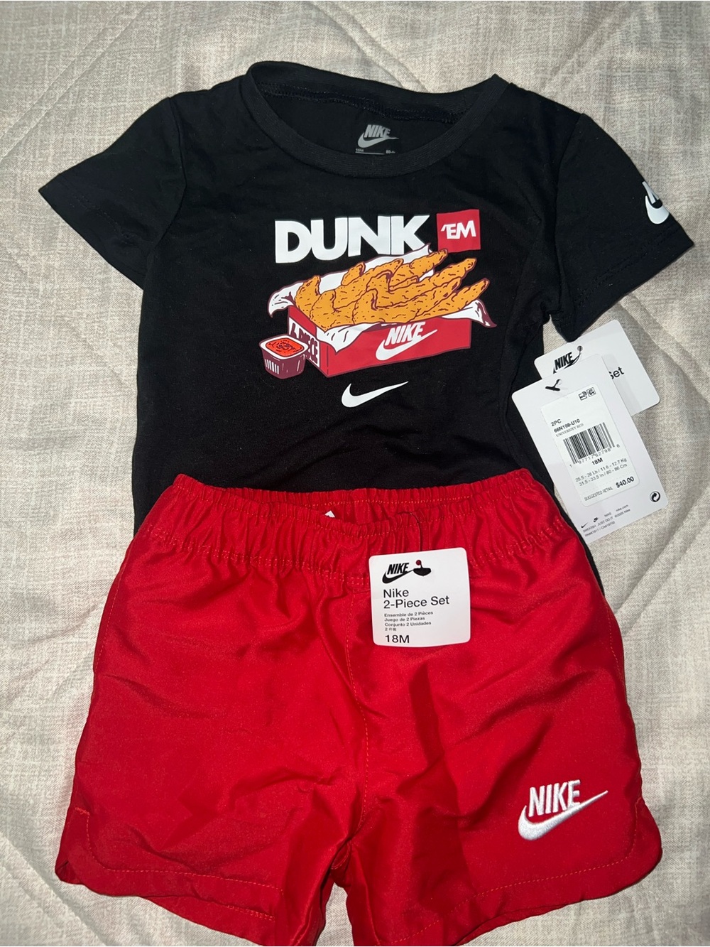 Nike Black Graphic Tee & Red Toddler Shorts Set